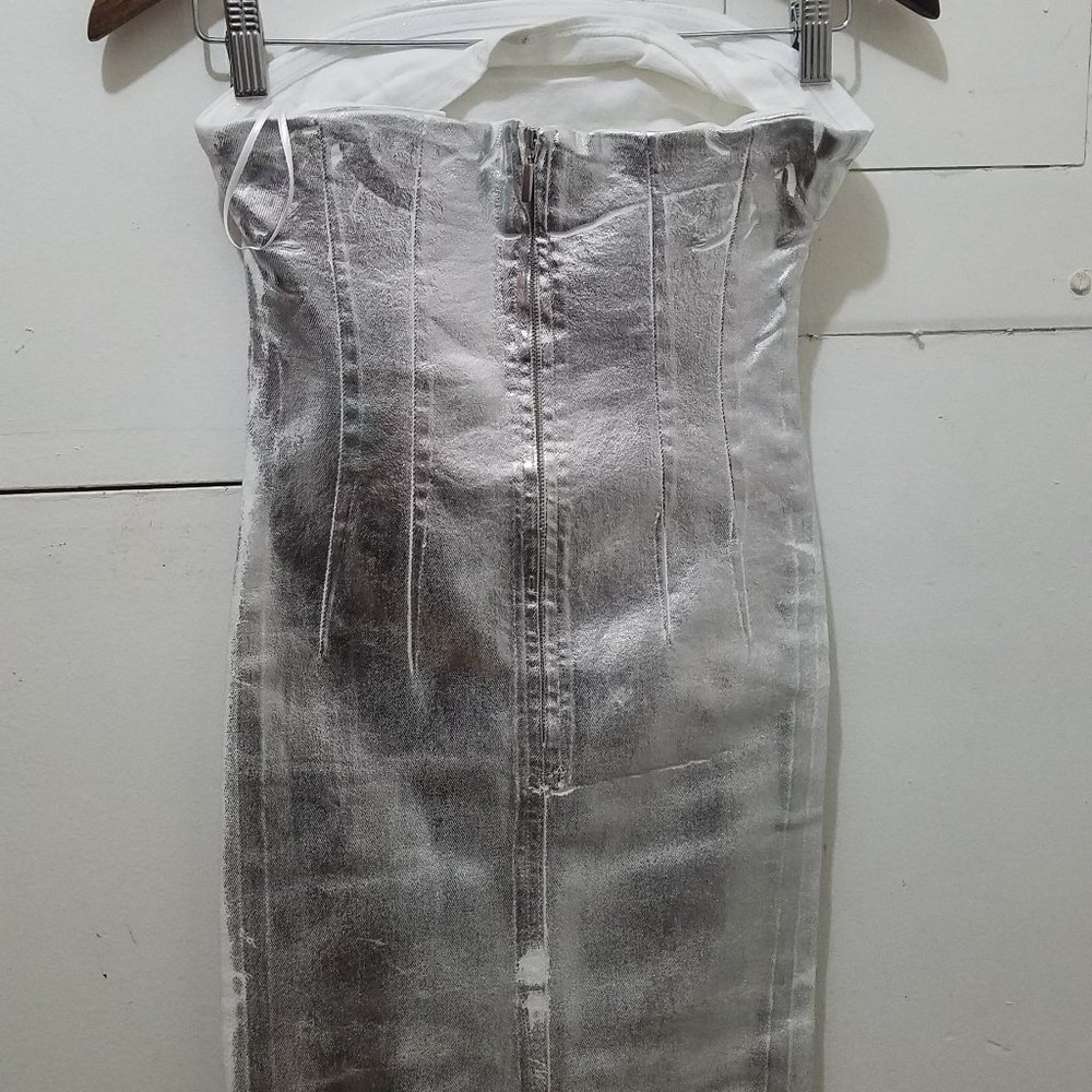 NWT Zara Silver Strapless Midi Dress - Picture 13 of 14